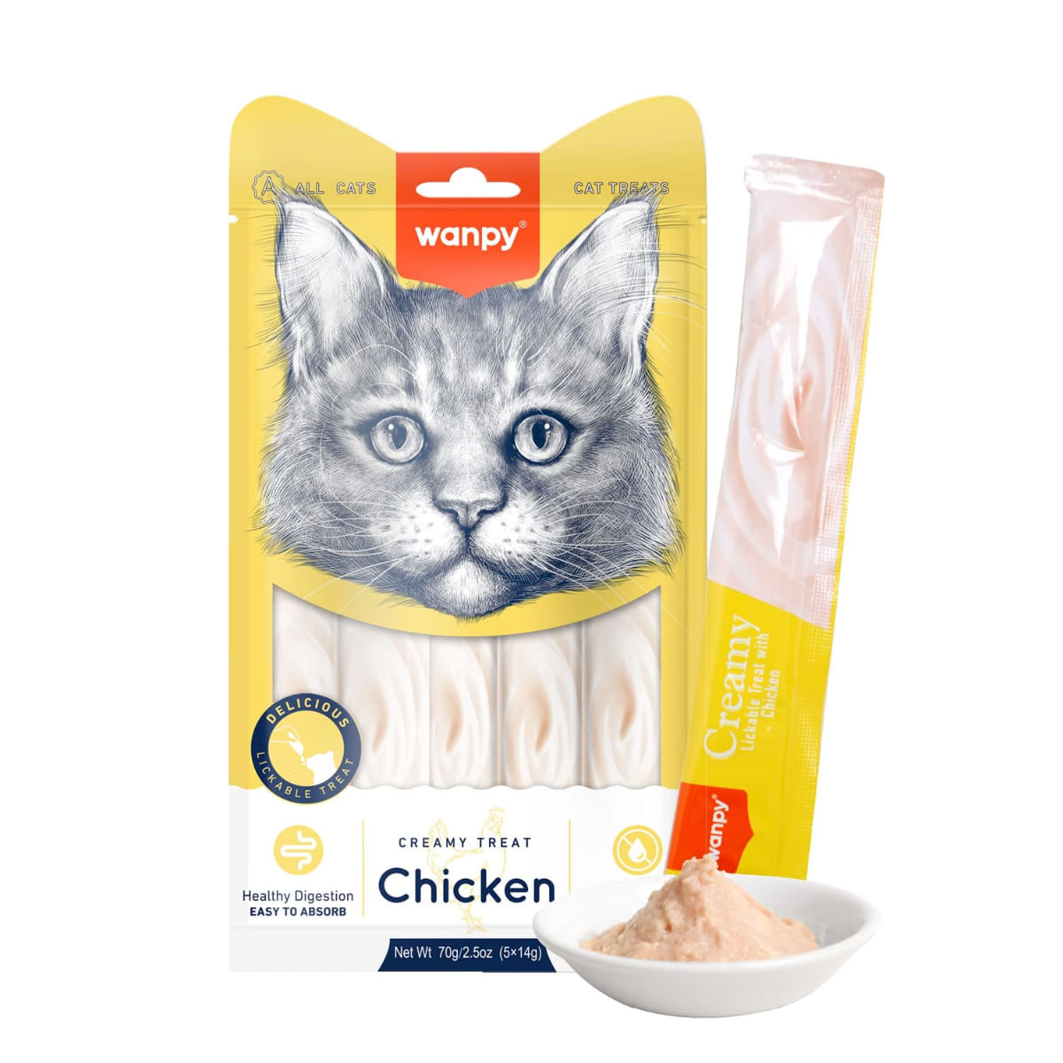 WANPY Creamy Treat, Pui, punguță recompense pisici, (piure), 70g - 1 | YEO