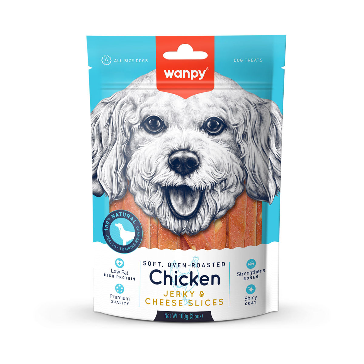 WANPY Jerky & Cheese Slices, XS-M, Pui și Brânză, punguță recompense câini, (piure), 70g - 2 | YEO