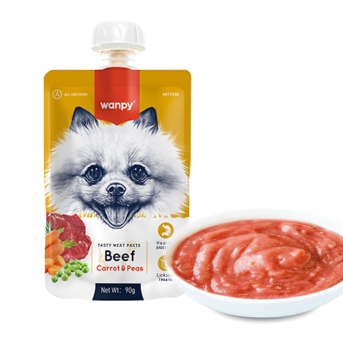 WANPY Tasty Meat Paste, XS-M, Vită, punguță recompense câini, (piure), 90g - 2 | YEO
