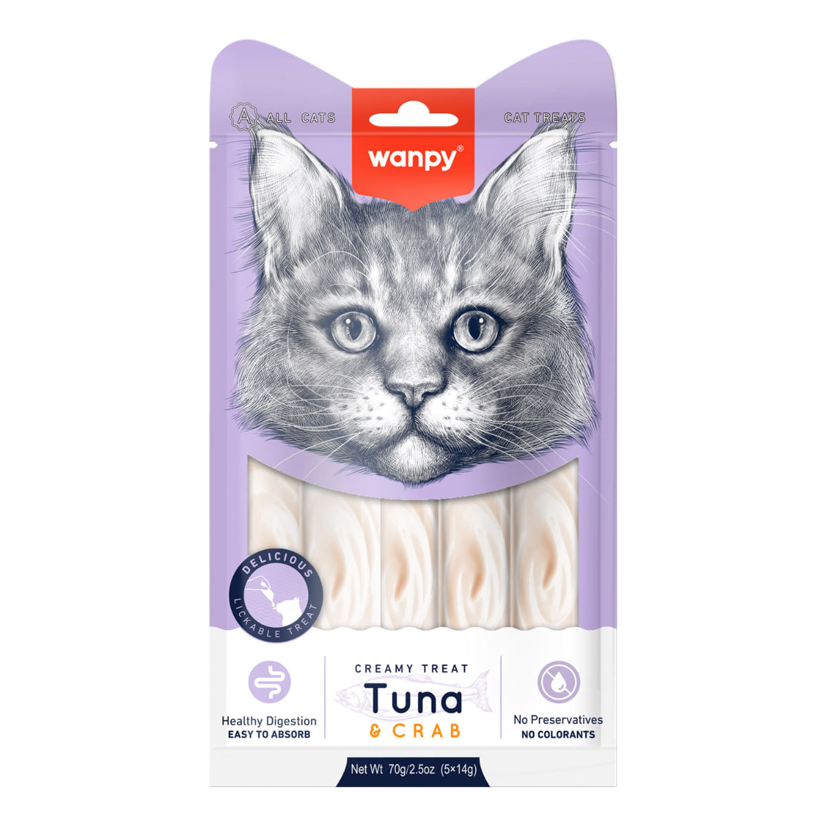 WANPY Creamy Treat, Ton și Crab, punguță recompense pisici, (piure), 70g - 2 | YEO