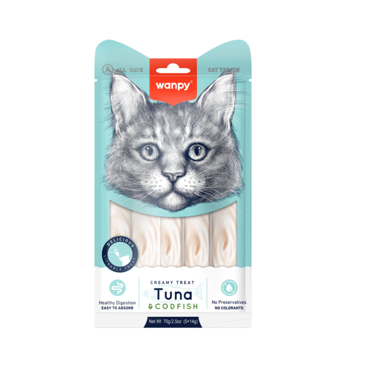 WANPY Creamy Treat, Ton și Cod, punguță recompense pisici, (piure), 350g - 3 | YEO