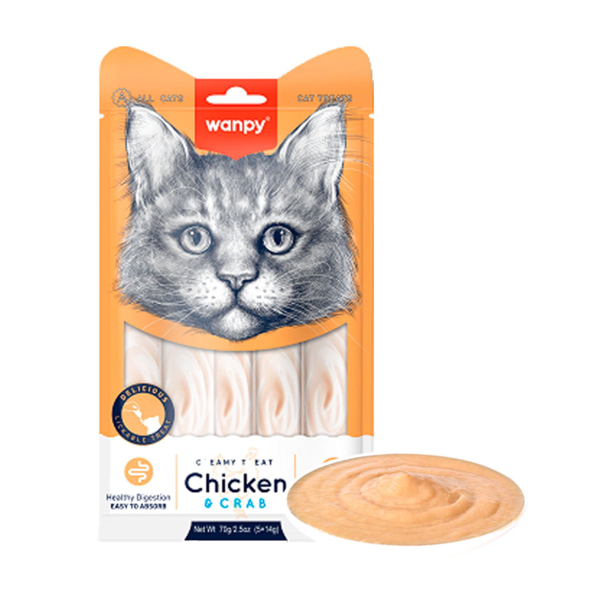 WANPY Creamy Treat, Pui și Crab, punguță recompense pisici, (piure), 350g - 1 | YEO