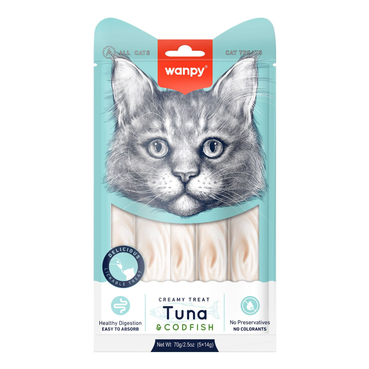 WANPY Creamy Treat, Ton și Cod, punguță recompense pisici, (piure), 70g - 3 | YEO