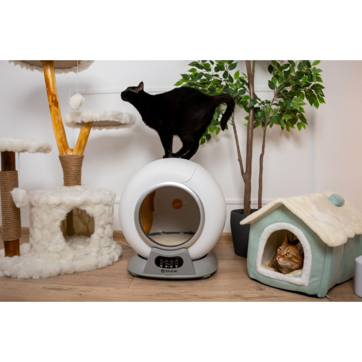 SHAW Smart V2, litieră automată pisici, cu filtru, auto-curățare, aplicație mobilă, sterilizare, alb, ⌀24.5x48x50.1 cm
