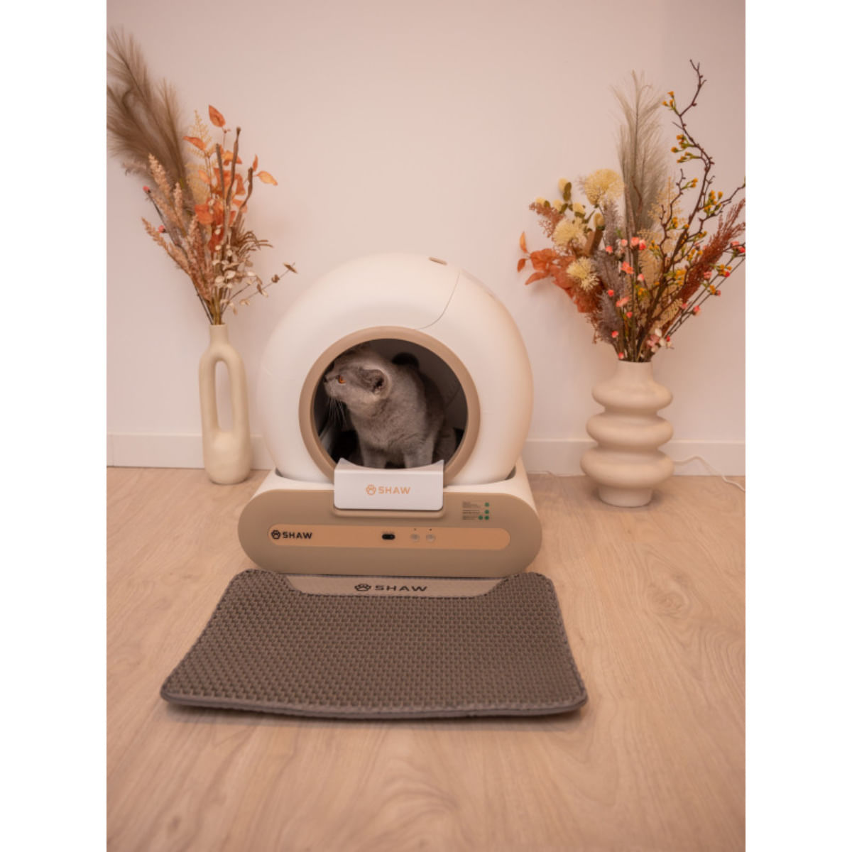 SHAW Smart Plus, litieră automată pisici, cu filtru, auto-curățare, aplicație mobilă, ionizare, alb, ⌀24.5x53x48.5x50.5 cm