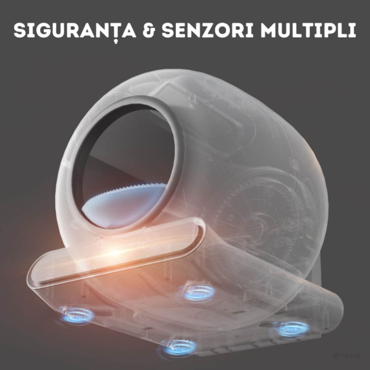 SHAW Smart V3, litieră automată pisici, cu filtru, auto-curățare, aplicație mobilă, ionizare, alb, 48x50.1 cm