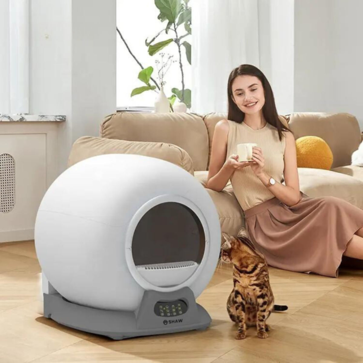 SHAW Smart V2, litieră automată pisici, cu filtru, auto-curățare, aplicație mobilă, sterilizare, alb, ⌀24.5x48x50.1 cm