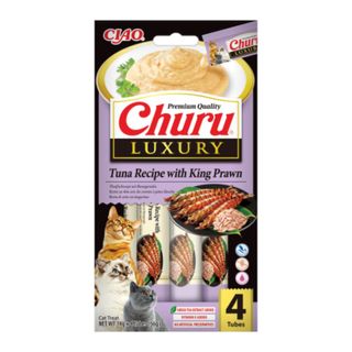 INABA Churu Luxury, Ton și Creveți, plic recompense fără cereale pisici, (piure), 56g