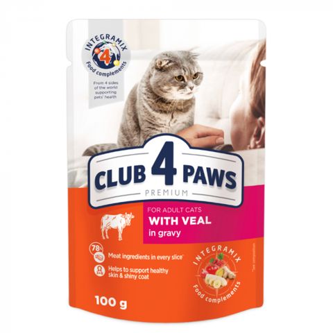 CLUB 4 PAWS, Vită, plic hrană umedă pisici, (în sos), 85g