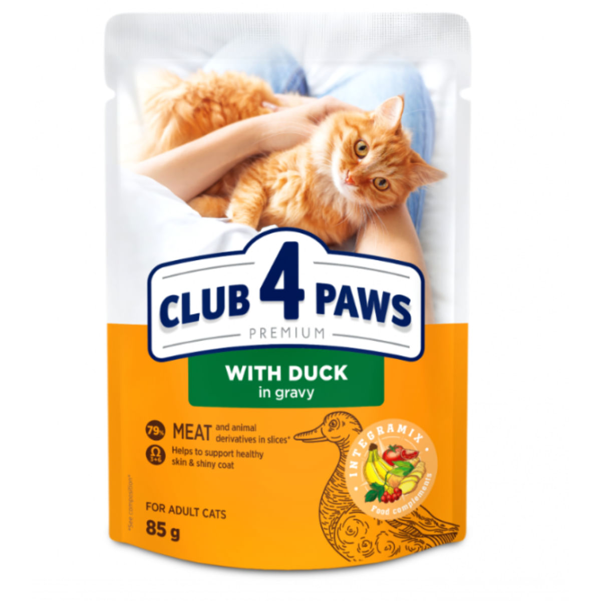 CLUB 4 PAWS, Rață, plic hrană umedă pisici, (în sos), bax, 85g x 24buc