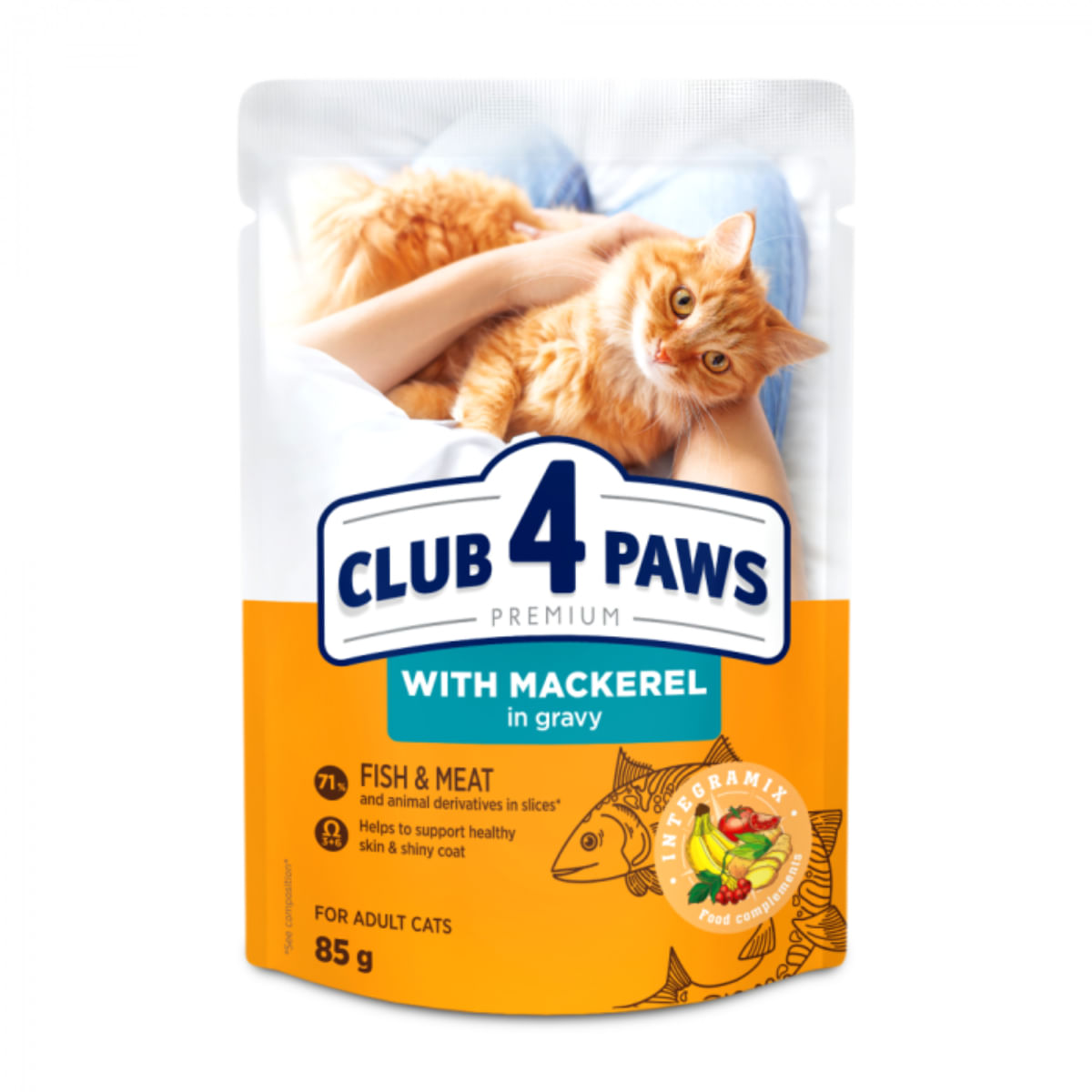 CLUB 4 PAWS, Macrou, plic hrană umedă pisici, (în sos), bax, 85g x 24buc