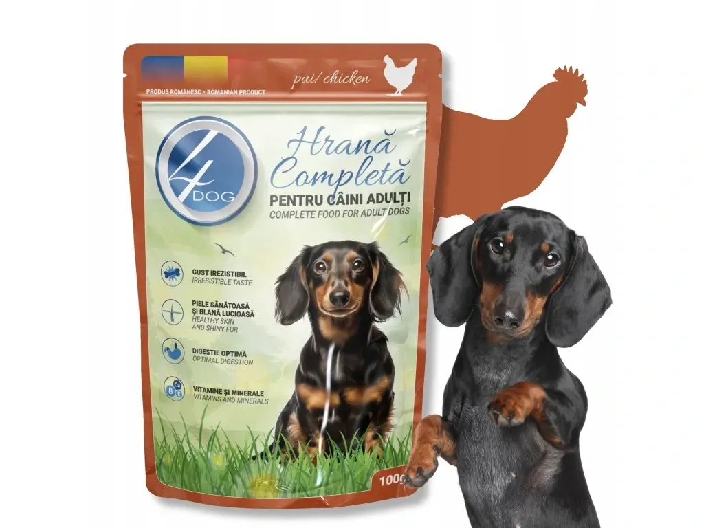 4DOG, XS-XL, Pui, plic hrană umedă câini, (în sos), 100g