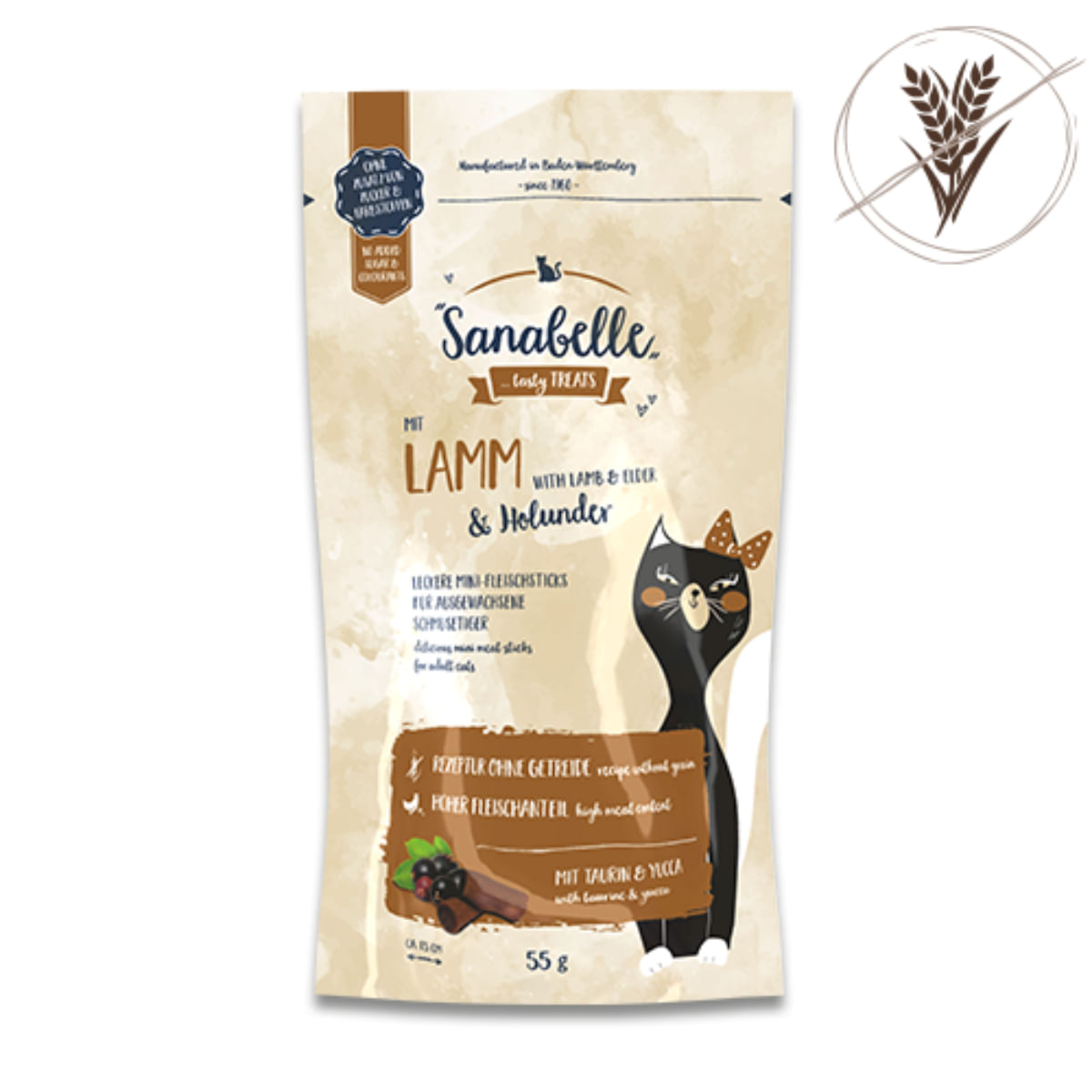 SANABELLE Mini Meat Sticks Lamb &amp; Elderberry, Miel, recompense fără cereale pisici, 55g