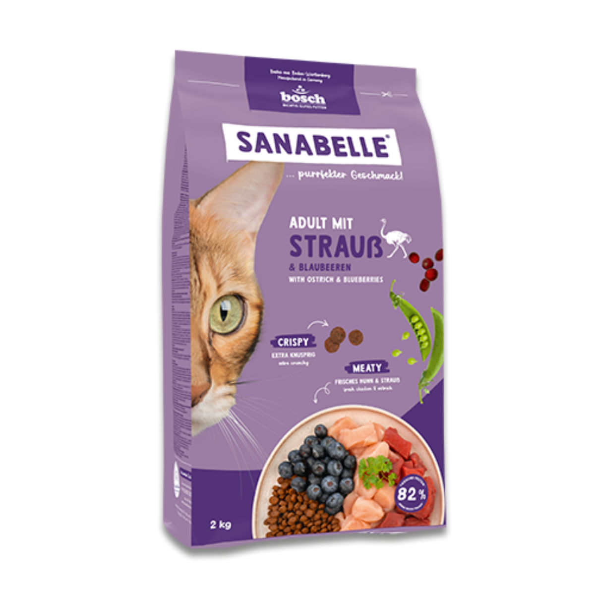 SANABELLE Adult, Struț și Afine, hrană uscată pisici, 400g