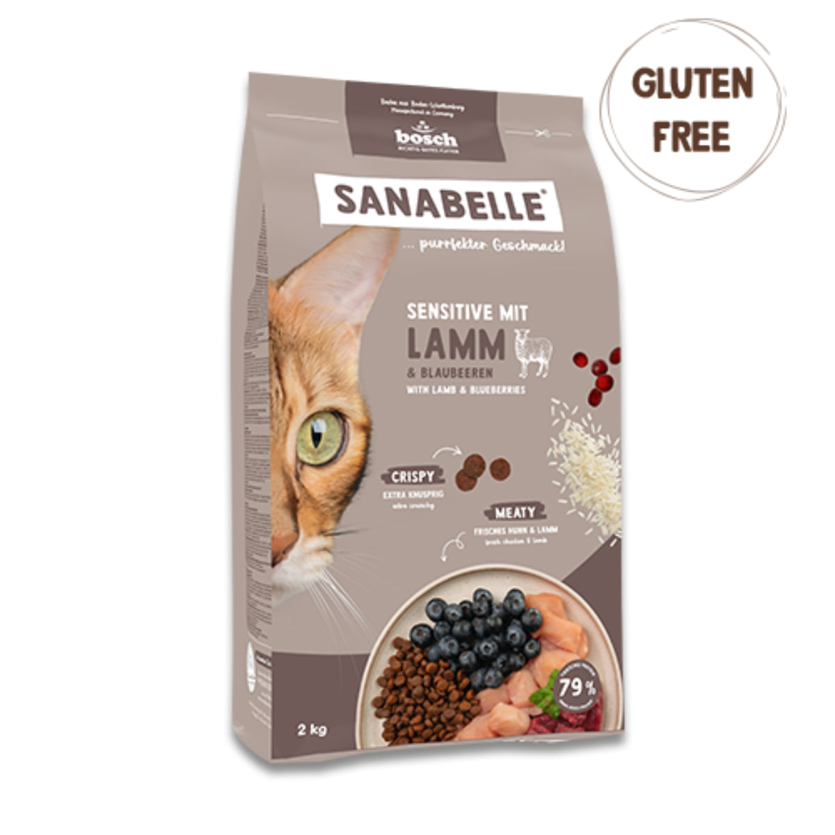 SANABELLE Sensitive, Miel și Afine, hrană uscată pisici, sistem digestiv, 8kg