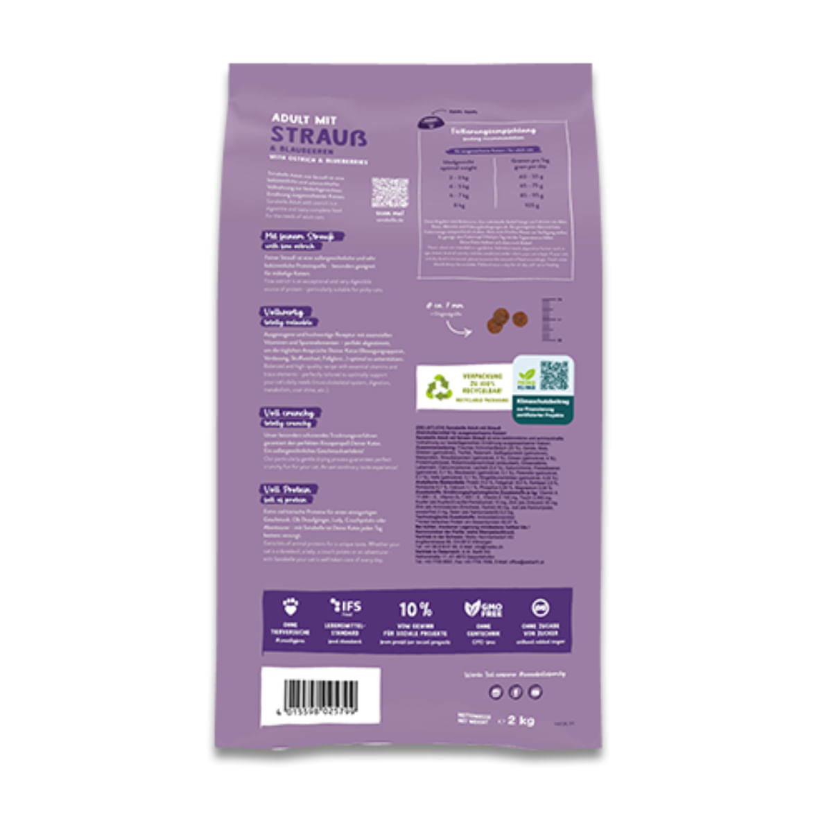 SANABELLE Adult, Struț și Afine, hrană uscată pisici, 400g