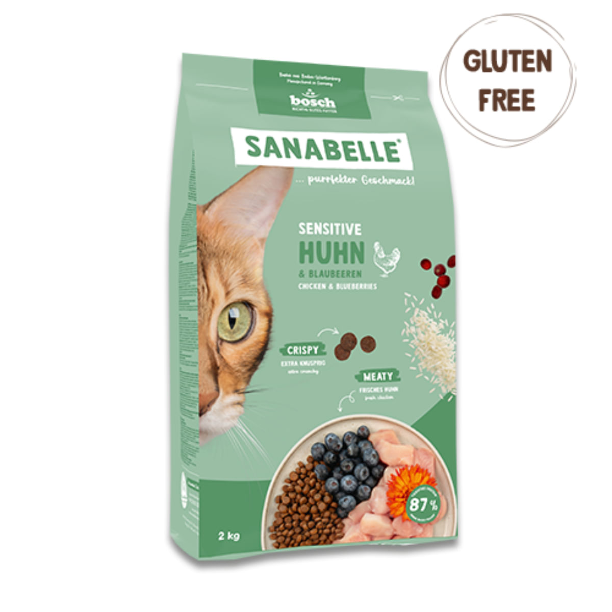 SANABELLE Sensitive, Pui și Afine, hrană uscată pisici, sistem digestiv, 400g