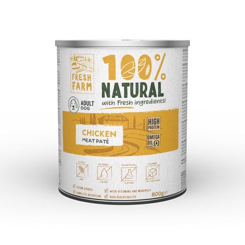 FRESH FARM Smooth, XS-XL, Pui, conservă hrană umedă câini, (pate), 800g