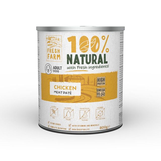 FRESH FARM Smooth, XS-XL, Pui, conservă hrană umedă câini, (pate), 800g