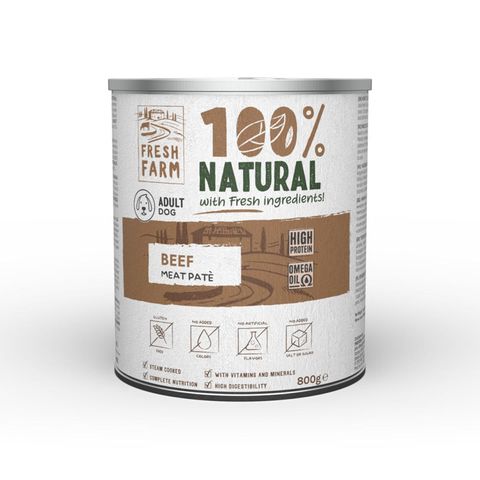 FRESH FARM Smooth, XS-XL, Vită, conservă hrană umedă câini, (pate), 800g