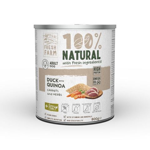 FRESH FARM Coarse, XS-XL, Rață și Quinoa, conservă hrană umedă fără cereale câini, (pate), 800g