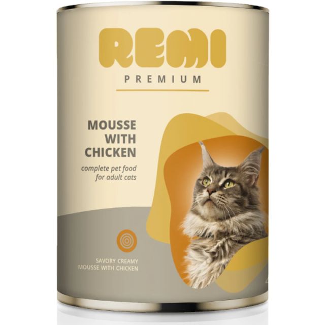 REMI PREMIUM, Pui, conservă hrană umedă pisici, (mousse), 400g