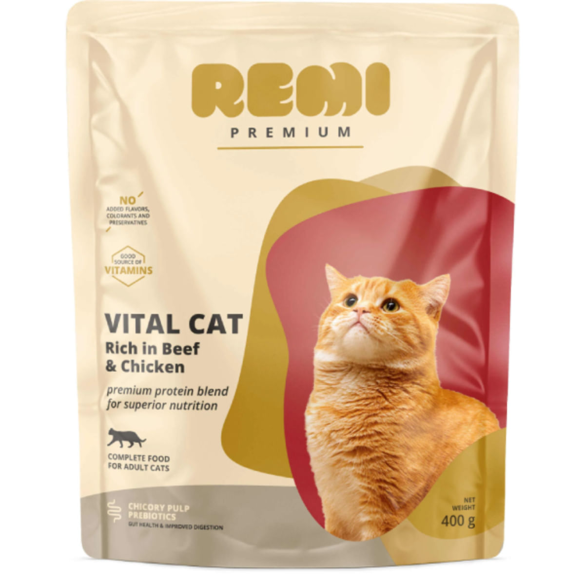 REMI PREMIUM Vital, Vită și Pui, hrană uscată pisici, 400g