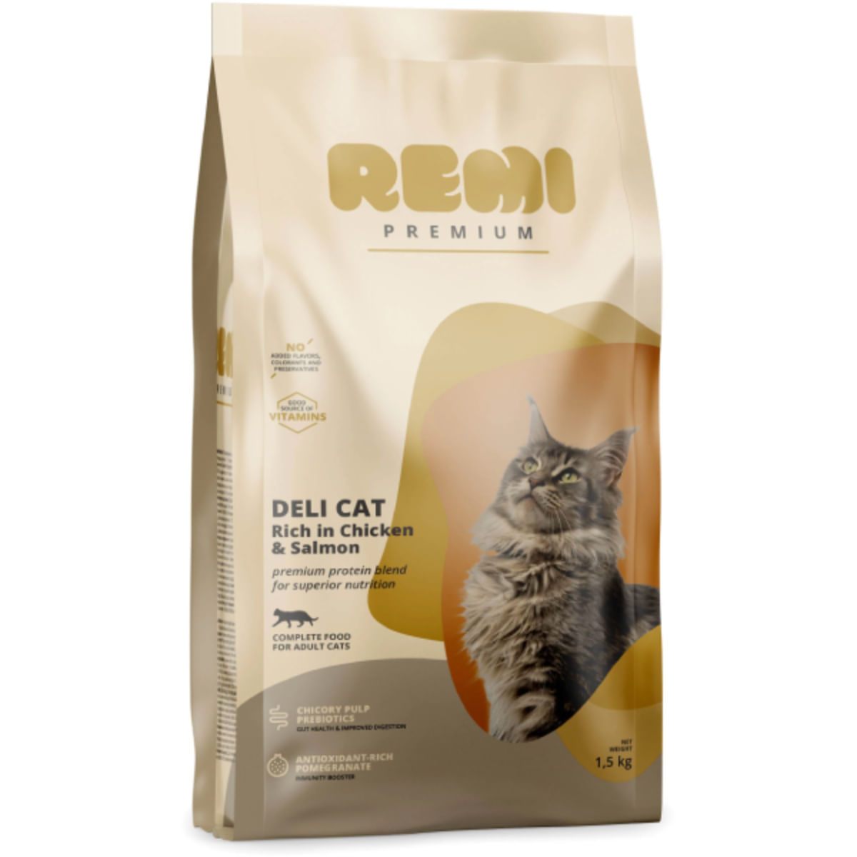 REMI PREMIUM Deli, Pui și Somon, hrană uscată pisici, 1.5kg