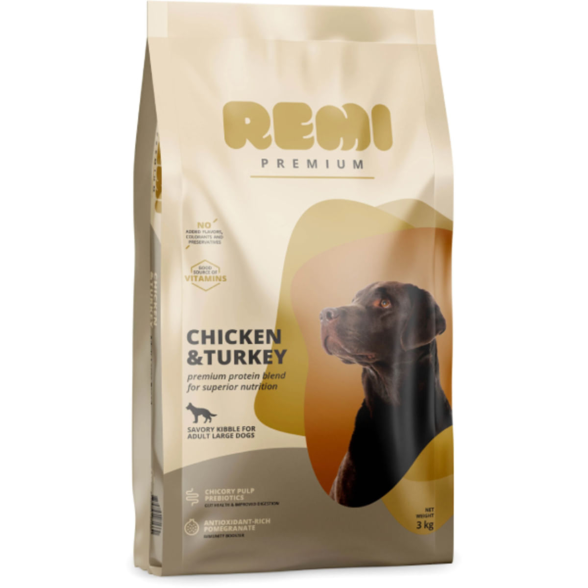 REMI PREMIUM Dog Large, L-XL, Pui și Curcan, hrană uscată câini, 3kg