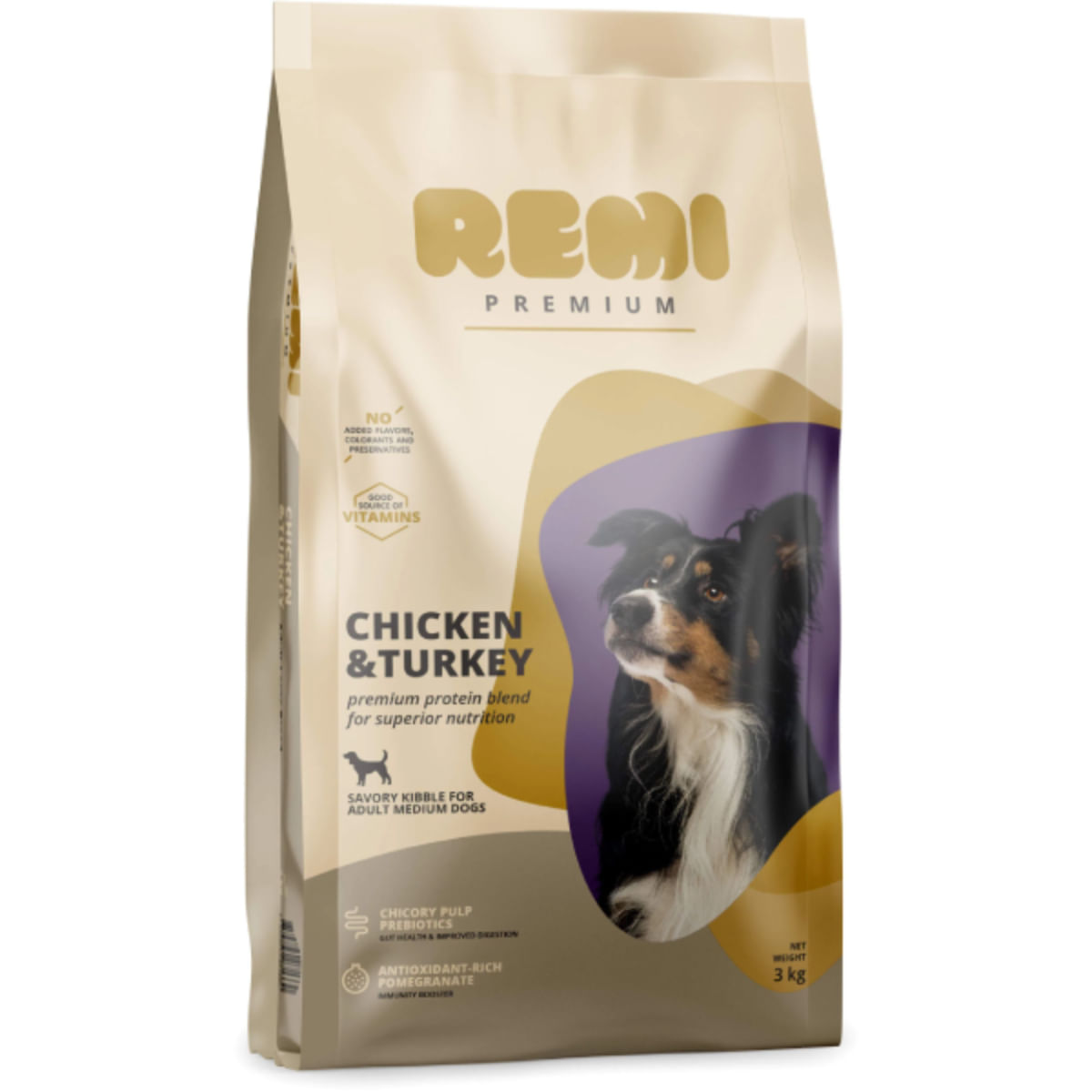 REMI PREMIUM Dog Medium, M, Pui și Curcan, hrană uscată câini, 3kg