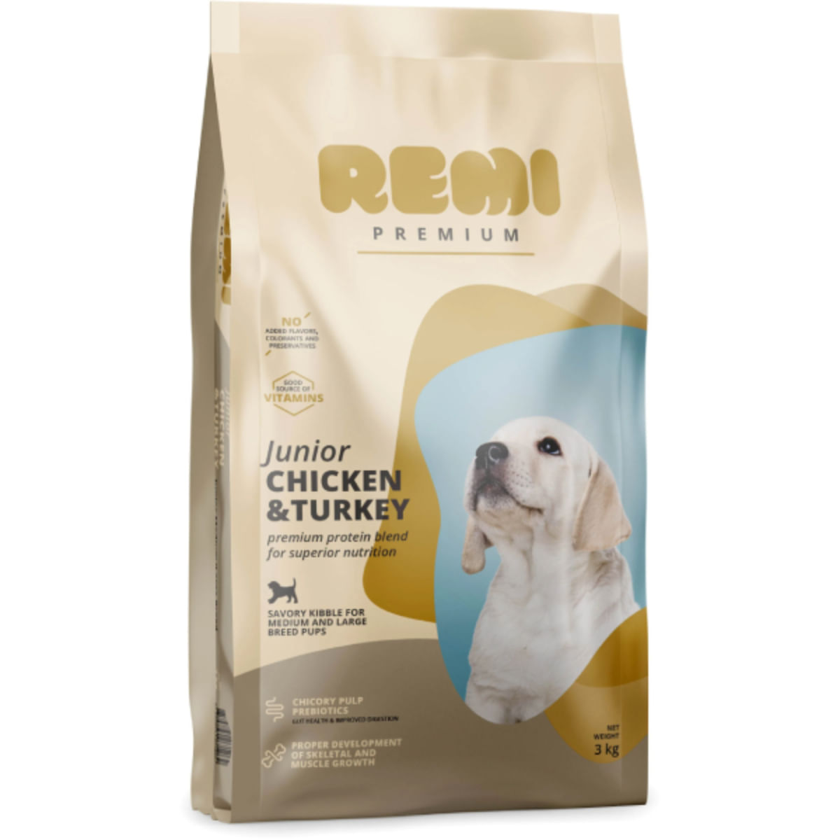 REMI PREMIUM Junior Medium&Large, M-XL, Pui și Curcan, hrană uscată câini junior, 3kg