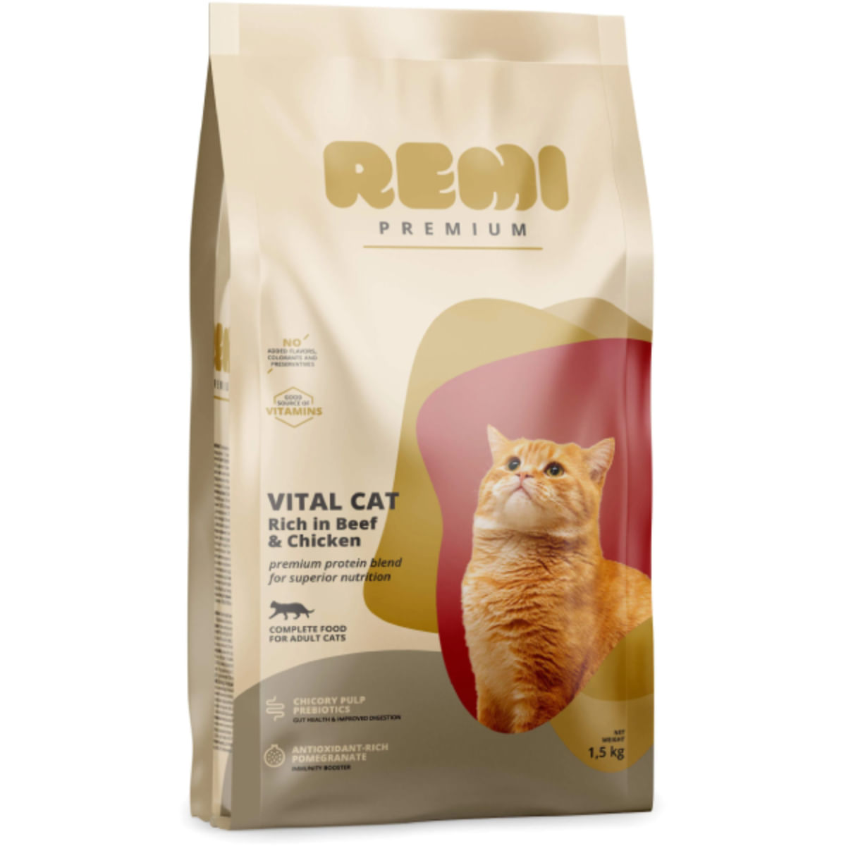 REMI PREMIUM Vital, Vită și Pui, hrană uscată pisici, 1.5kg