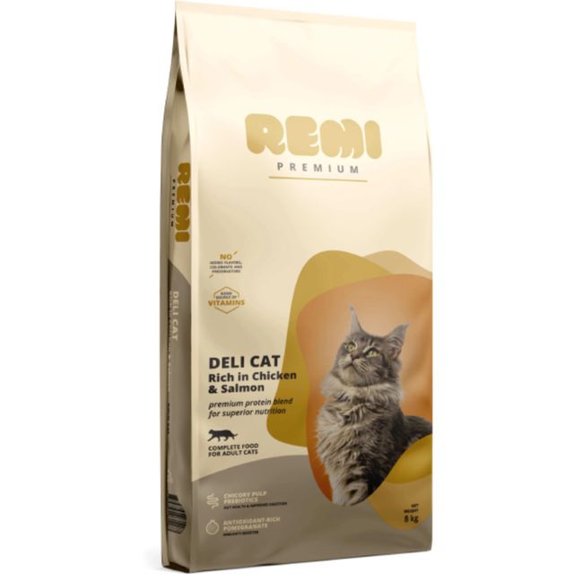 REMI PREMIUM Deli, Pui și Somon, hrană uscată pisici, 8kg