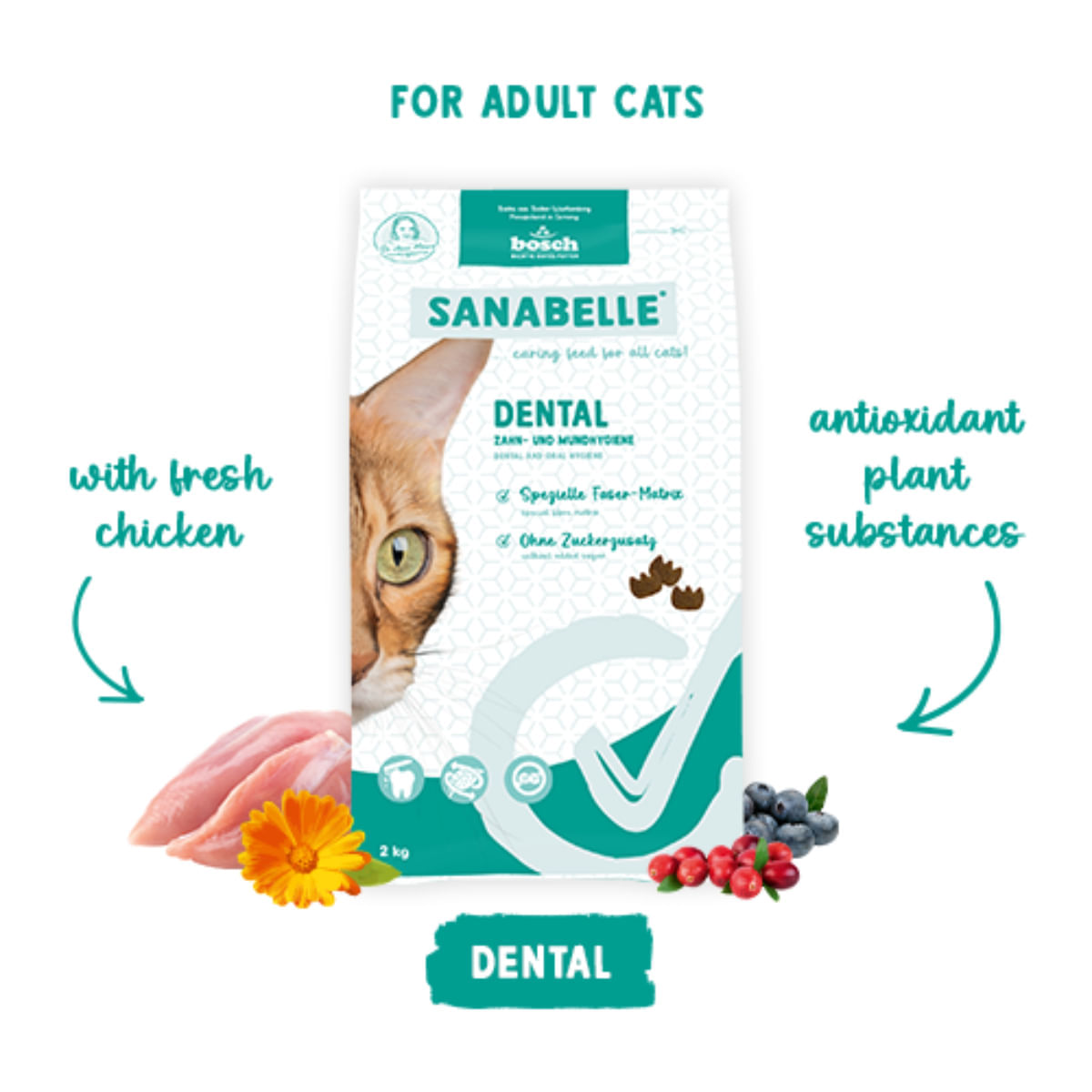 SANABELLE Dental, Pasăre, hrană uscată pisici, sensibilități dentare, 400g