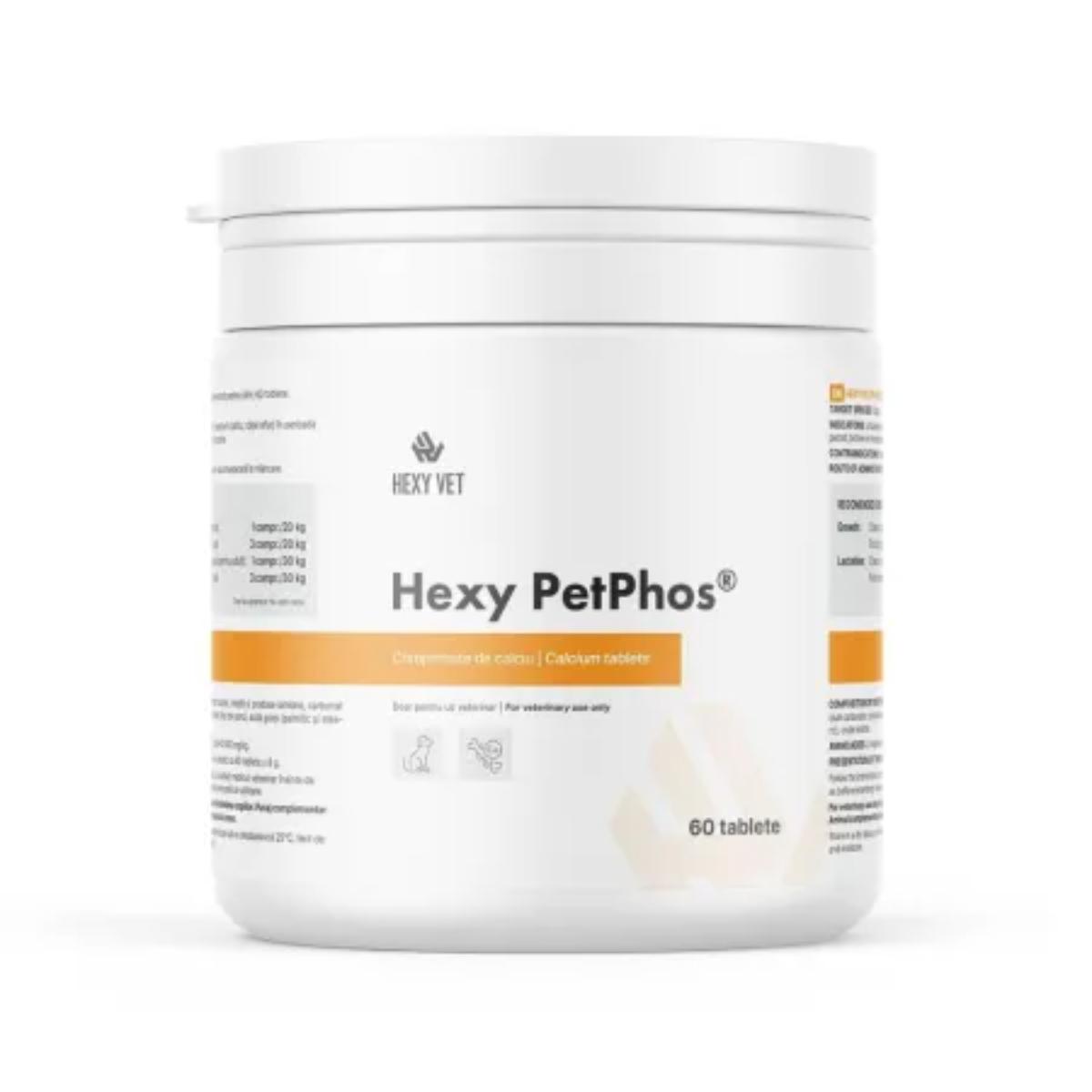 HEXY VET Hexy PetPhos comprimate de calciu, supliment sistem osos câini, comprimate HEXY VET Hexy PetPhos comprimate de calciu, XS-XL, supliment sistem osos câini, flacon, 60 comprimate