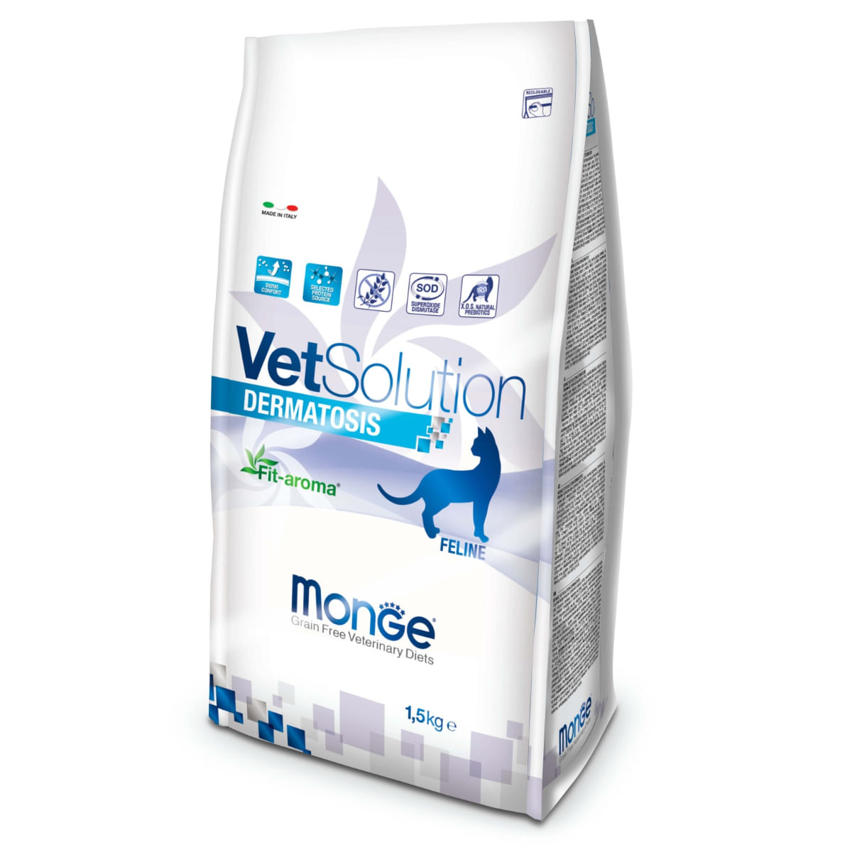 MONGE VETSOLUTION Dermatosis, Somon, dietă veterinară, hrană uscată fără cereale pisici, piele &amp; blană, 1.5kg