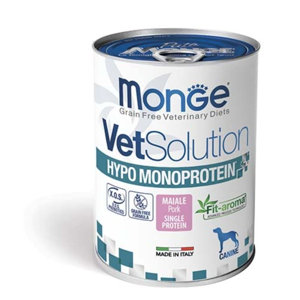 MONGE VETSOLUTION Hypo Monoprotein, XS-XL, Porc, dietă veterinară, conservă hrană umedă monoproteică fără cereale câini, alergii, (pate), 400g