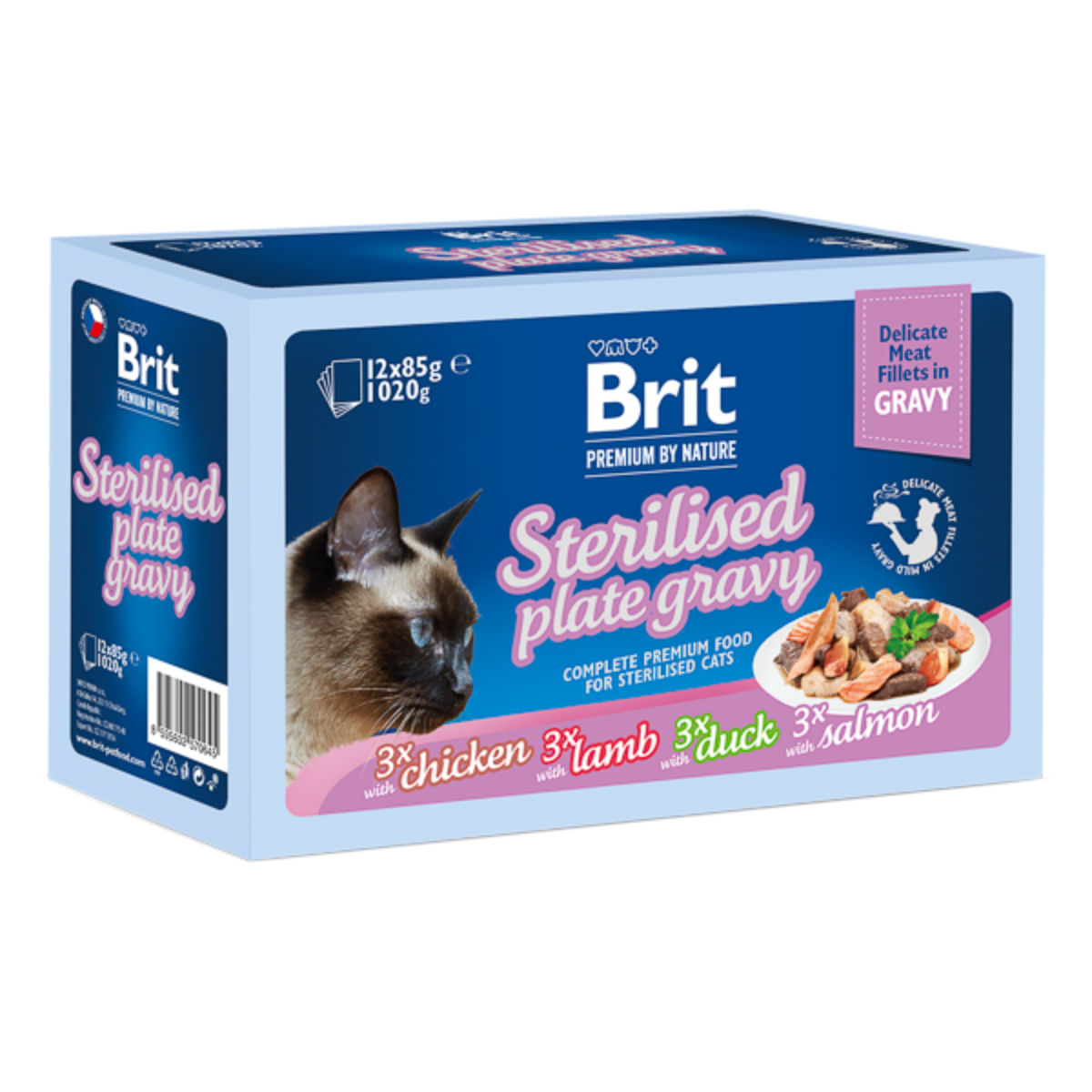BRIT Premium by Nature Delicate Sterilised Family Plate, Carne, cutie hrană umedă pisici sterilizate, (în sos), multipack, 85g x 12buc