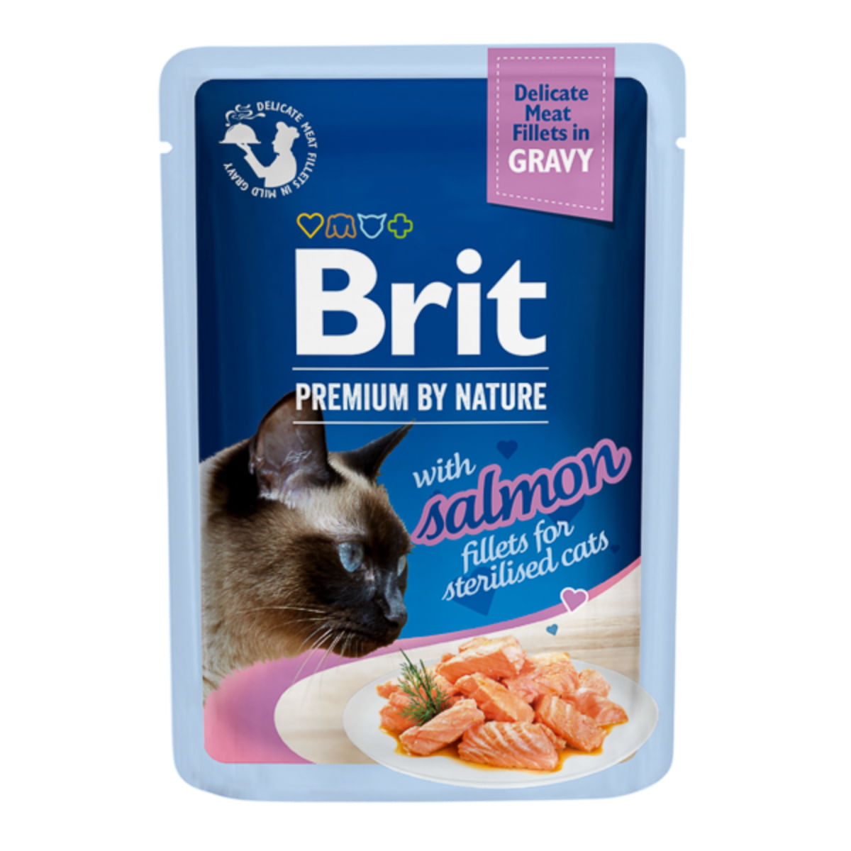 BRIT Premium by Nature Delicate Sterilised File, Somon, plic hrană umedă pisici sterilizate, (în sos), 85g