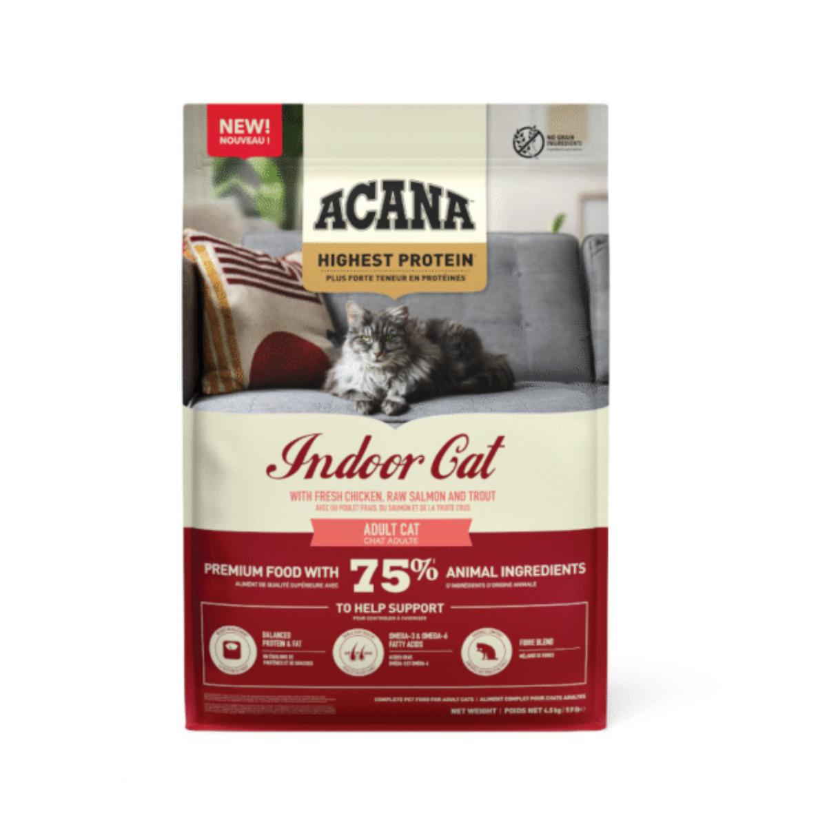 ACANA High Protein Indoor, Pui și Somon, hrană uscată fără cereale pisici, 4.5kg