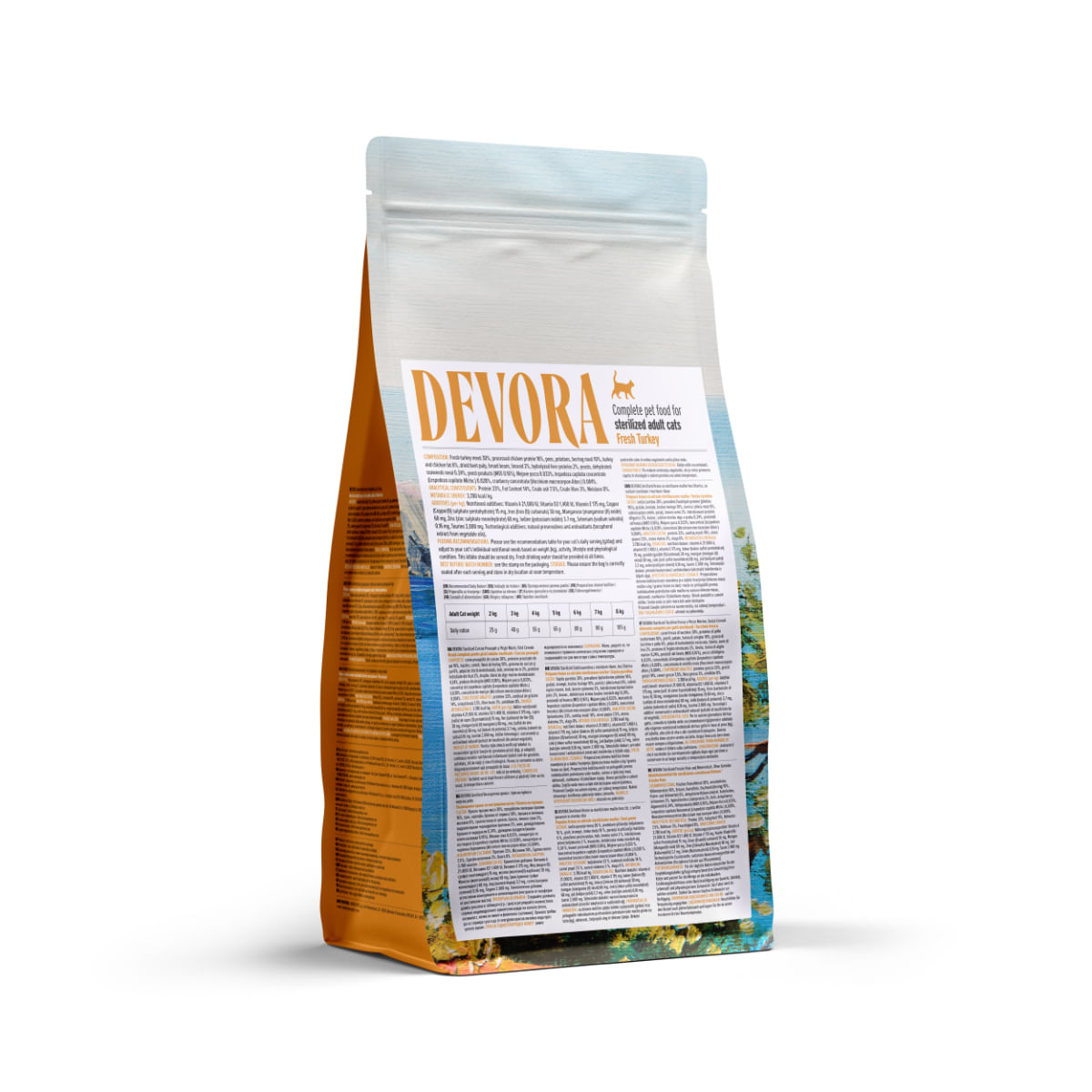 DEVORA Sterilised, Curcan și Pește, hrană uscată fără cereale pisici sterilizate, 2kg
