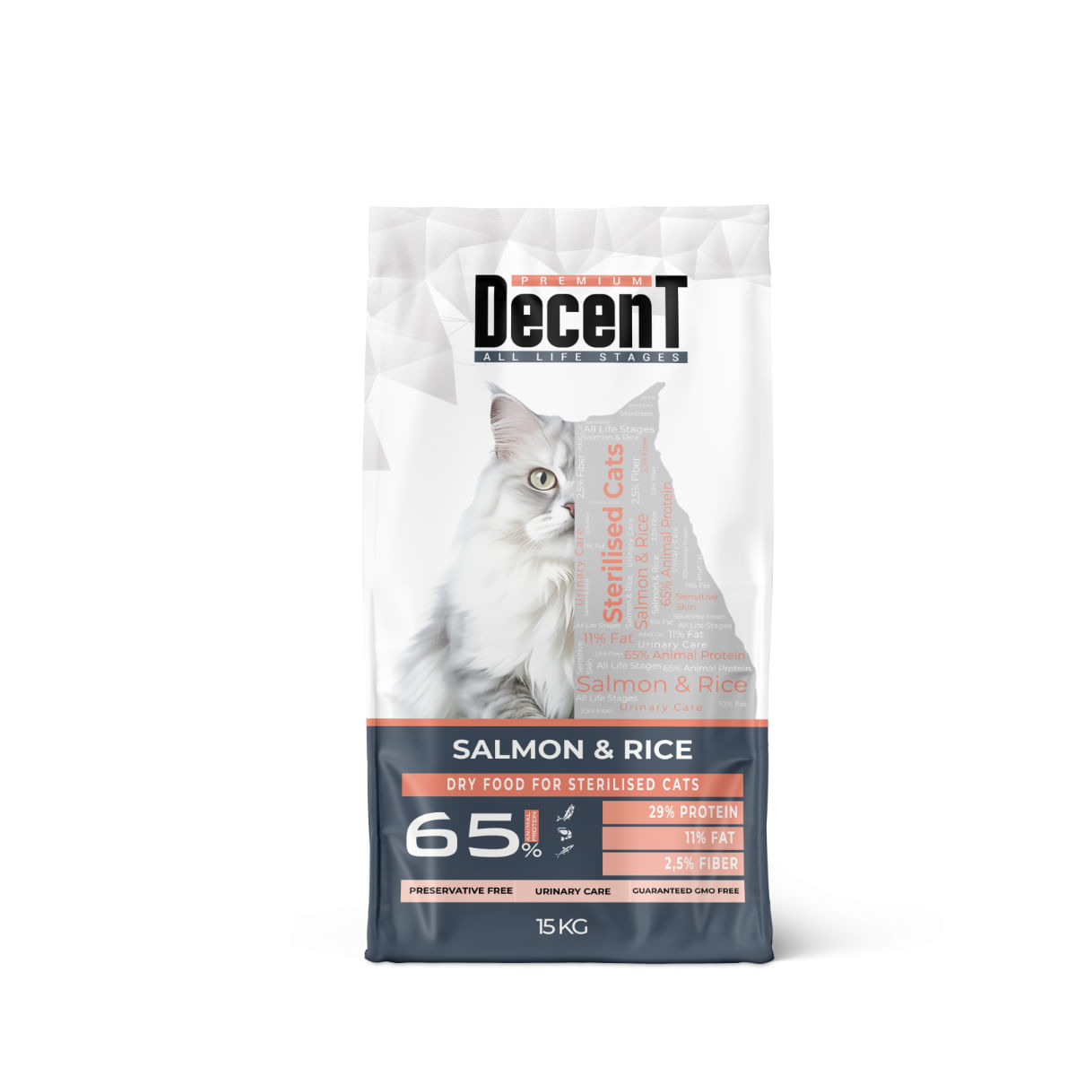 DECENT Sterilised Urinary Care, Somon și Orez, hrană uscată pisici sterilizate, sistem urinar, 15kg