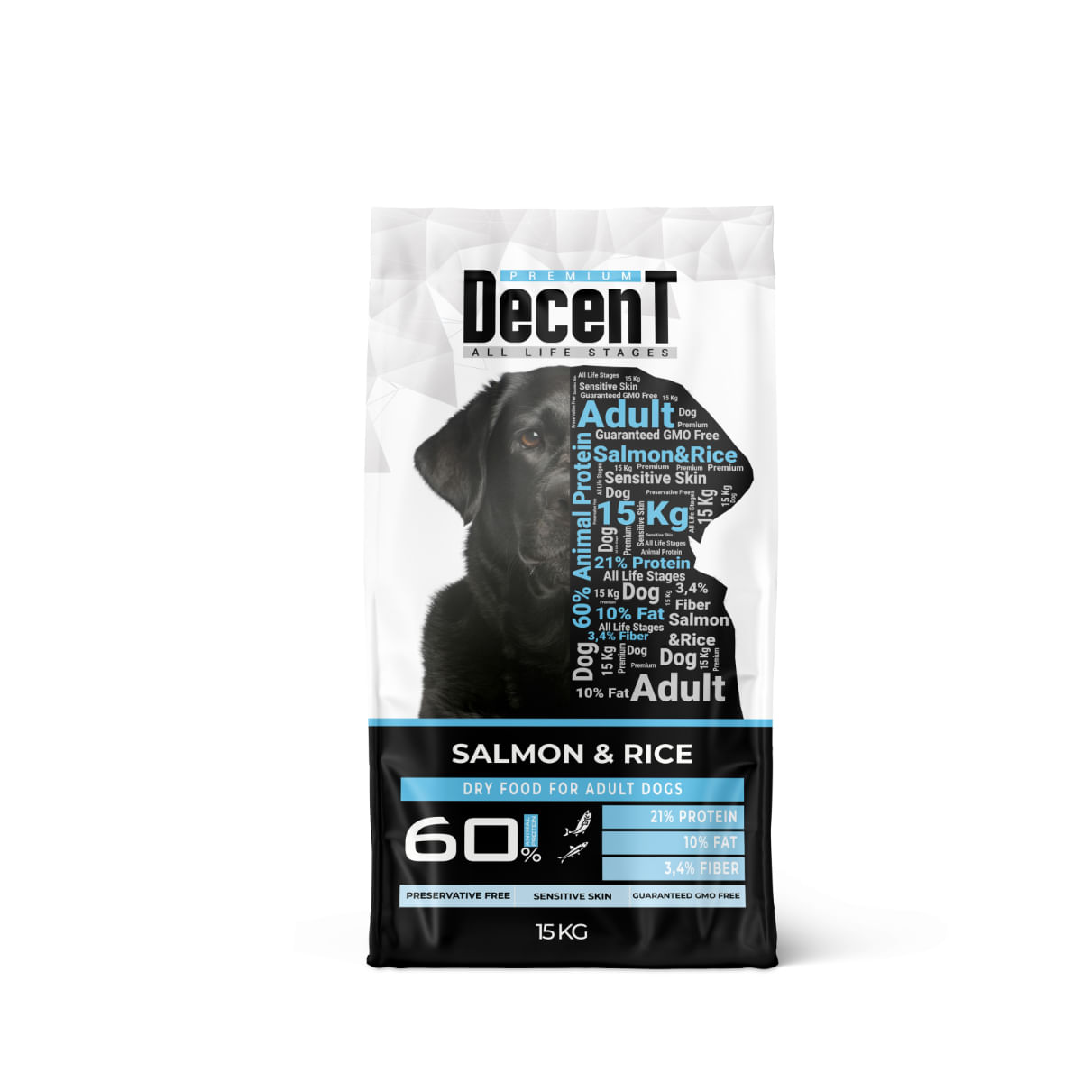 DECENT Sensitive Skin, XS-XL, Somon și Orez, hrană uscată câini, piele &amp; blană, 15kg