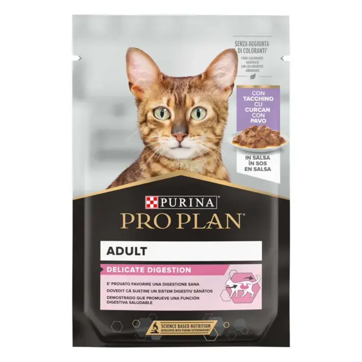 PURINA Pro Plan Delicate Digestion, Curcan, plic hrană umedă pisici, sistem digestiv, (în sos), 85g