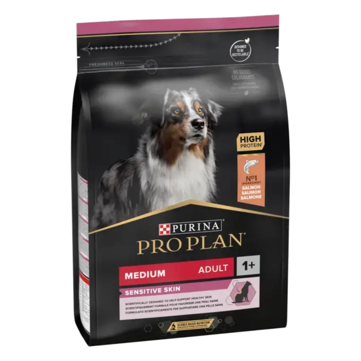 PURINA Pro Plan Sensitive Skin Medium Adult, M, Somon, hrană uscată câini, piele &amp; blană, 10kg