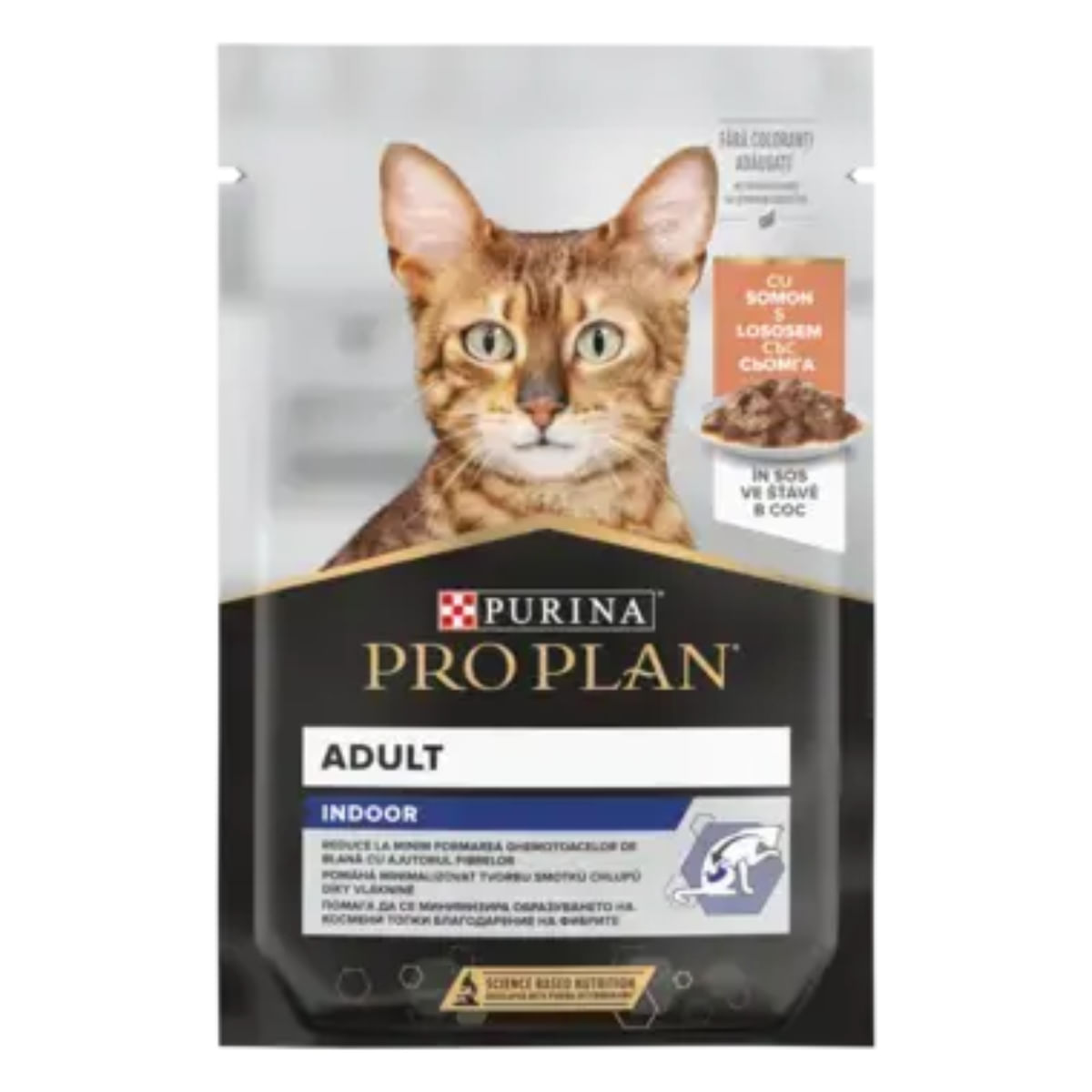 PURINA Pro Plan Indoor, Somon, plic hrană umedă pisici, limitarea ghemurilor de blană, (în sos), bax, 85g x 26buc