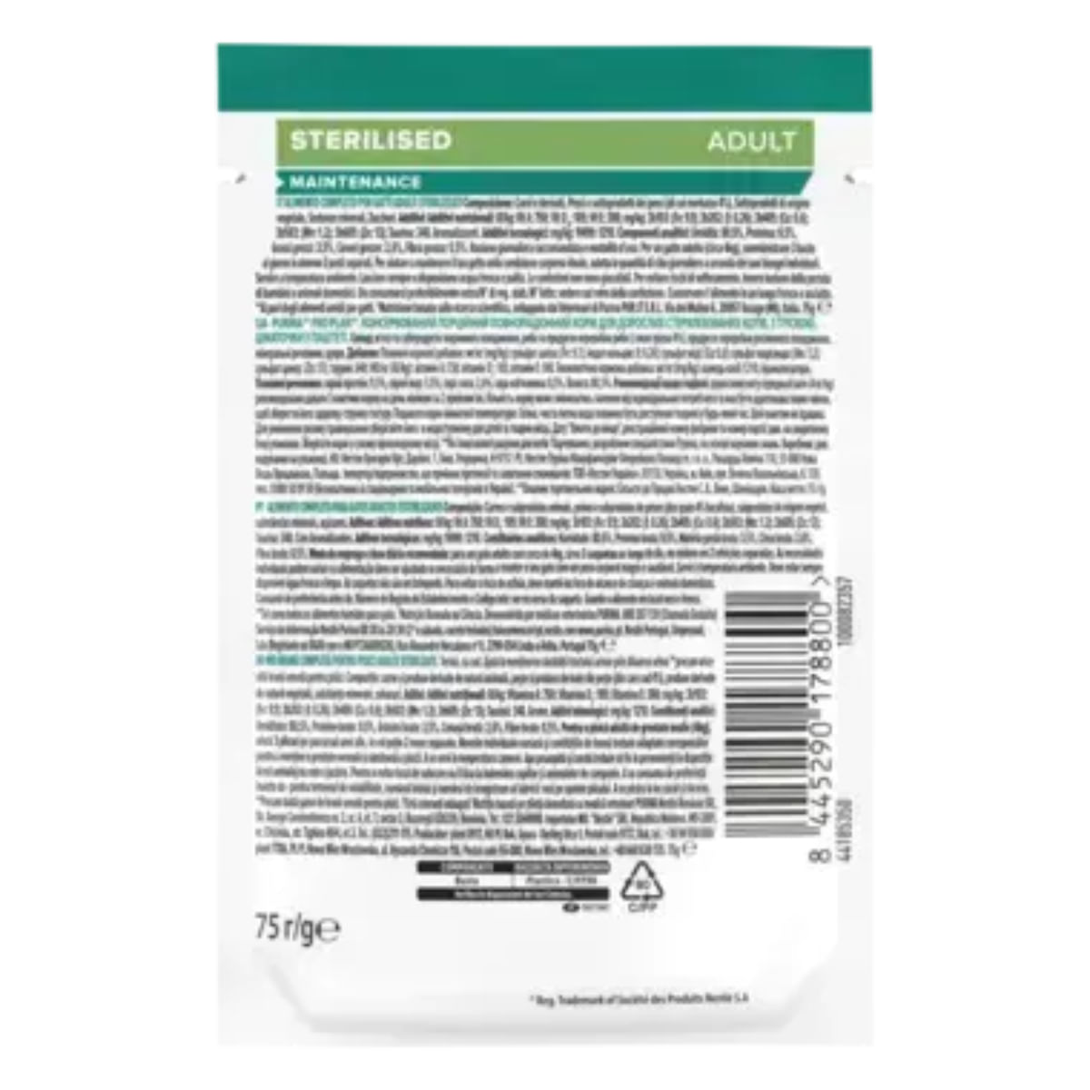 PURINA Pro Plan Sterilised Maintenance, Cod, plic hrană umedă pisici sterilizate, (pate), bax, 75g x 10buc