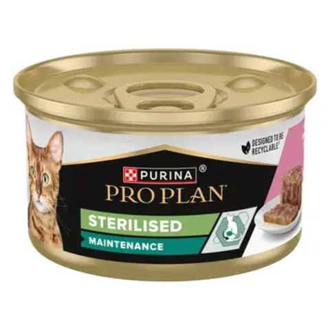 PURINA Pro Plan Sterilised Maintenance, Ton și Somon, hrană umedă pisici sterilizate, (pate), 85g