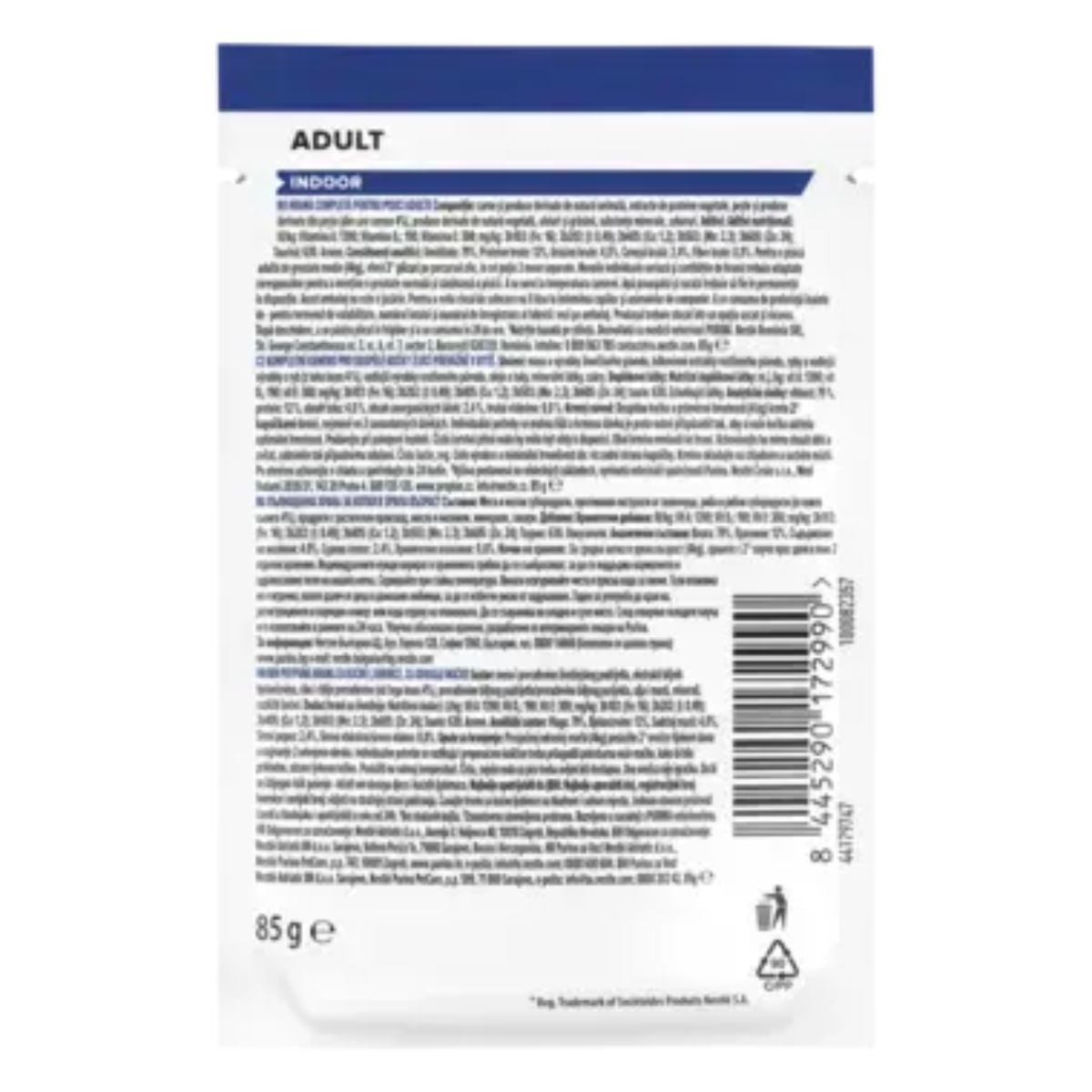 PURINA Pro Plan Indoor, Somon, plic hrană umedă pisici, limitarea ghemurilor de blană, (în sos), 85g