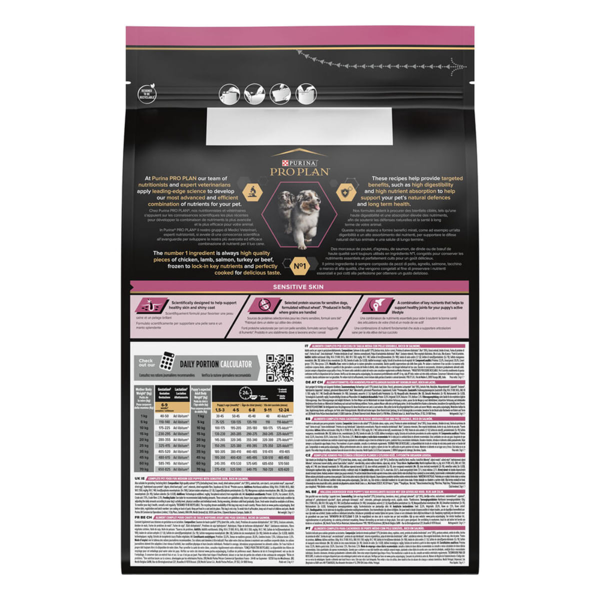 PURINA Pro Plan Sensitive Skin Medium Puppy, M, Somon, hrană uscată câini junior, piele &amp; blană, 3kg
